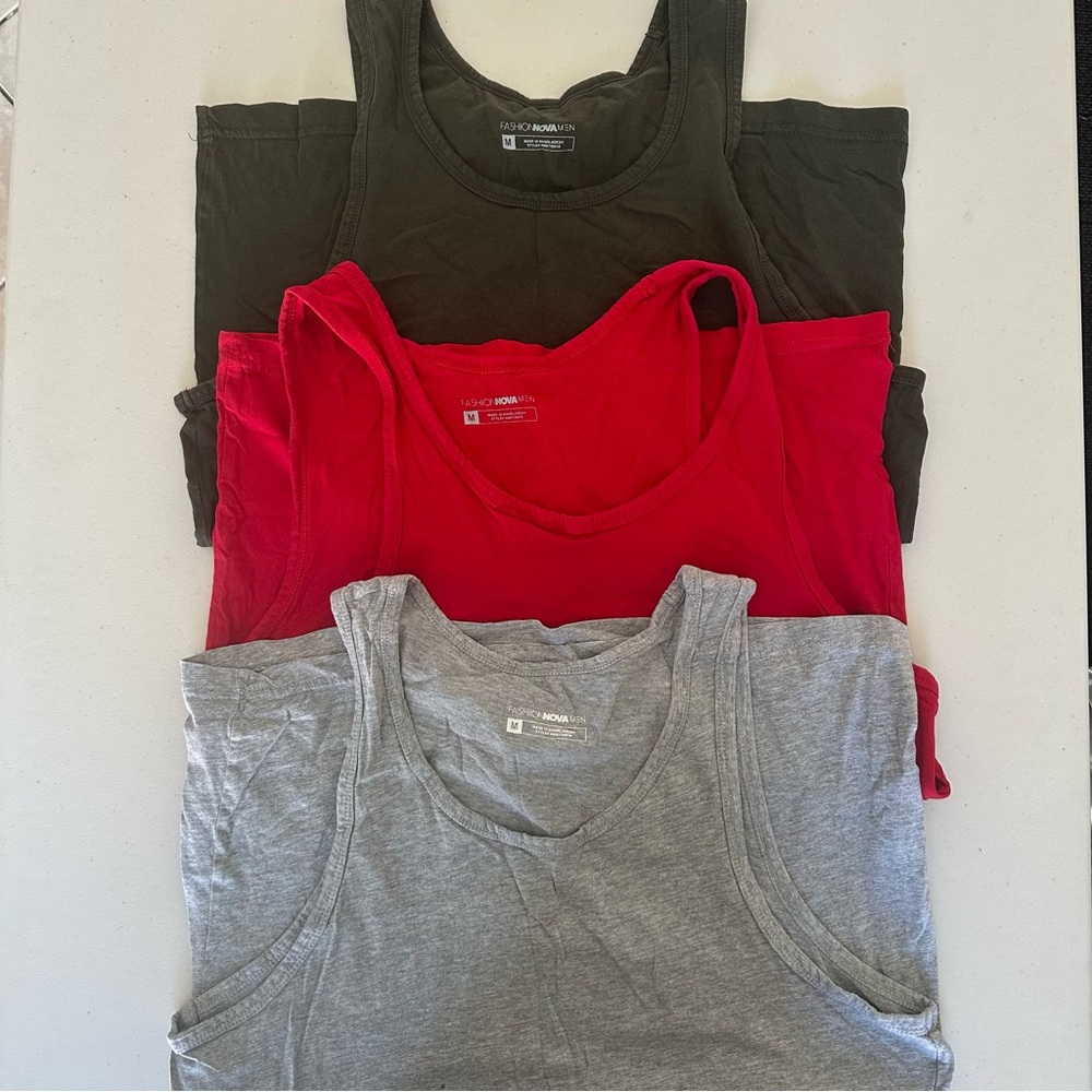 Fashion Nova men basic  tank tops size Medium bundle of 3 red gray green